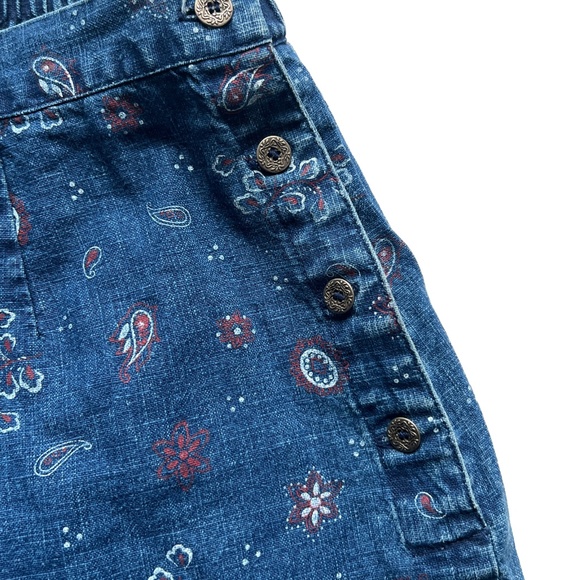 Requirements Skirt MIdi Floral Print Denim Siz 14 Blue Side Slits Button Closure - Picture 4 of 7